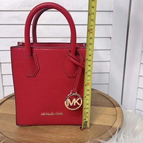 MICHAEL KORS Mercer Extra Small Mini Pebble Leather Crossbody Flame Red NWT